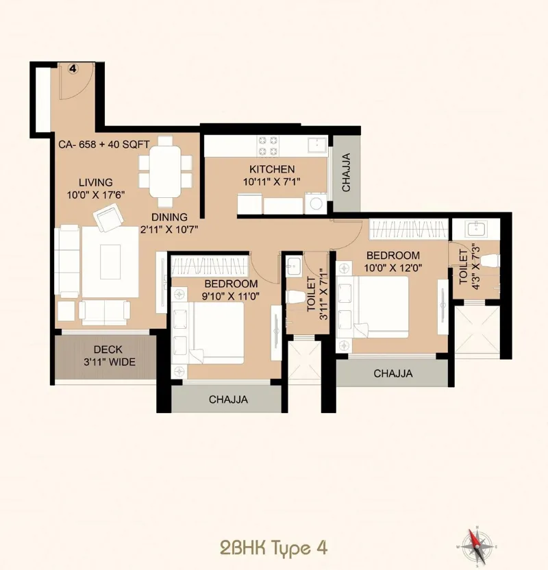 Siya Vishwaraja 2 BHK Type 4 floor plan, 658 sq ft