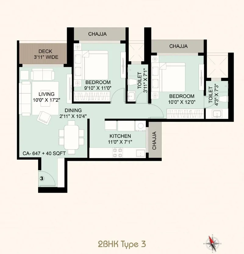 Siya Vishwaraja 2 BHK Type 3 floor plan, 647 sq ft