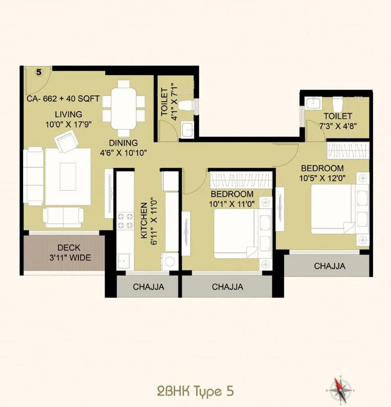Siya Vishwaraja 2 BHK Type 5 floor plan, 662 sq ft